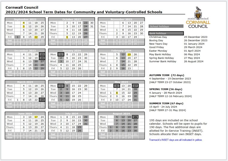 Term dates trannack primary school