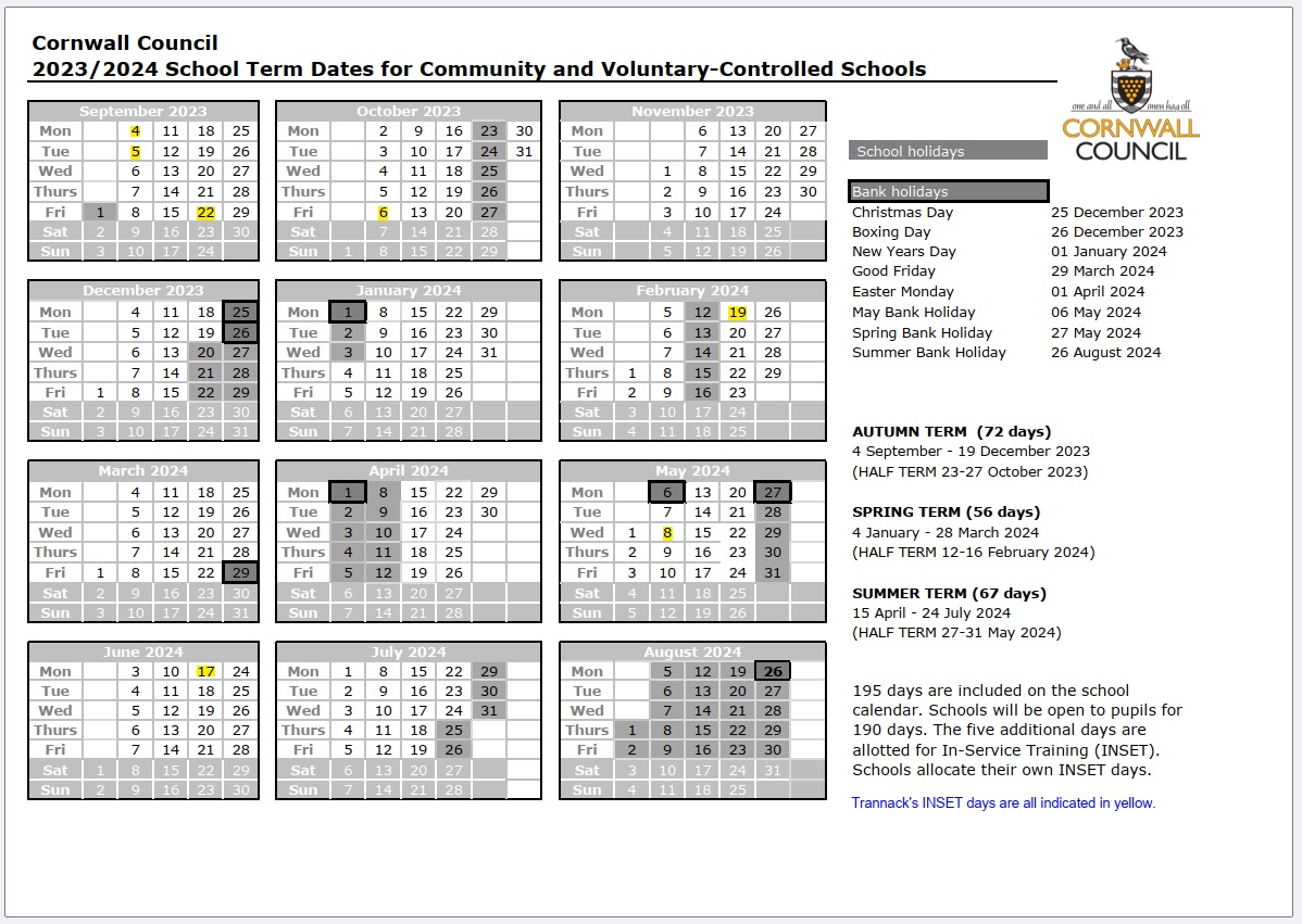 Term Dates Trannack Primary School